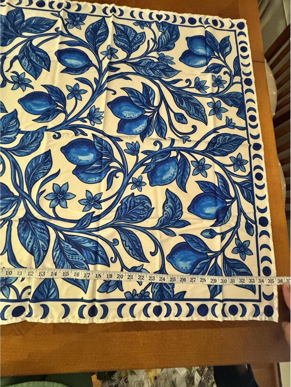 Blue Floral Square Scarf with Cream Border 242 - Picture 4 of 4